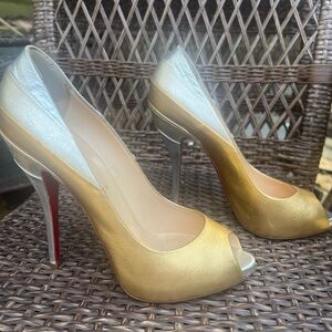 Christian Louboutin Peep Toe metallic gold and silver heels